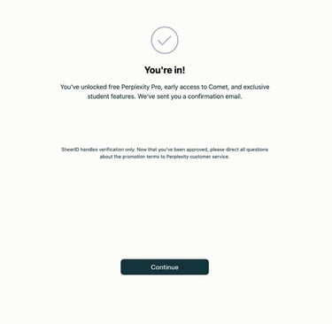 Perplexity Pro student discount verified confirmation page