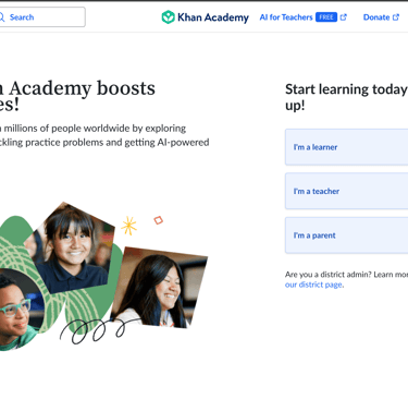 Screenshot khan academy home page