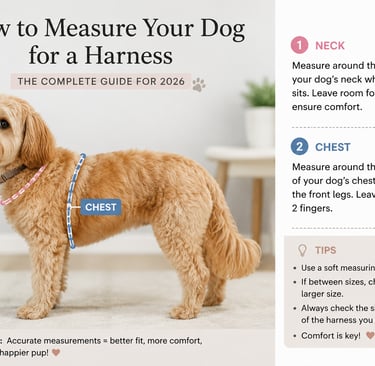 2026 small dog harness size guide showing how to measure neck and chest for the perfect comfortable fit”