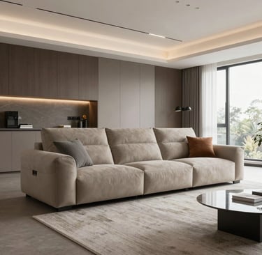 Close-up of a freshly cleaned red sofa with vibrant upholstery in a bright living room