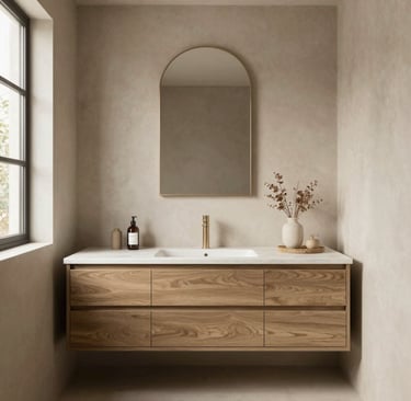 Kriauklė iš plytelių vonios kambaryje