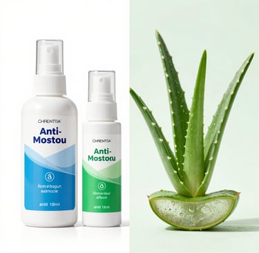Two facial mist spray bottles next to a fresh aloe vera plant for natural skincare.