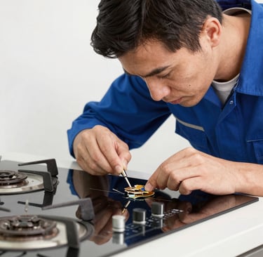 Close-up of a sparkling clean kitchen chimney after repair.