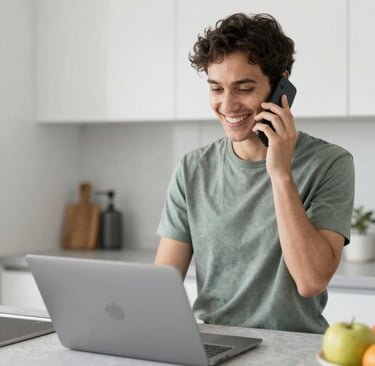 A friendly customer service representative wearing a headset, ready to assist with household needs inquiries.