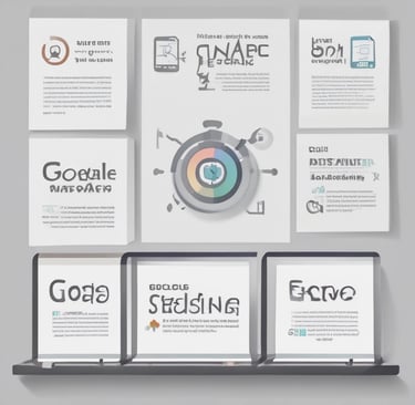 a white google logo on a blue background