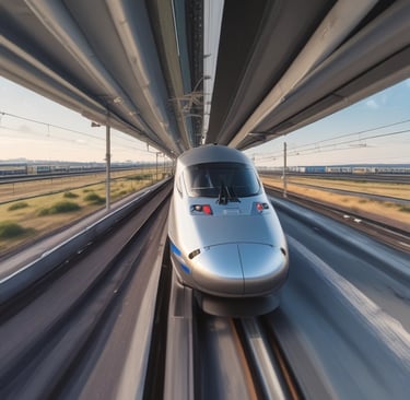 An overhead view of multiple rail lines converging in a busy transit hub.