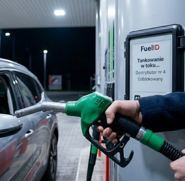 wygeneruj obraz użytkownika tankującego samochód na stacji paliw Orlen, w tle obok dystrybutora do t