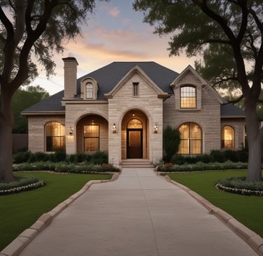 A friendly realtor standing in front of a Houston neighborhood home on a sunny day.