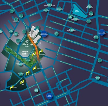 mapa da região do Parque Del Sol em Fortaleza