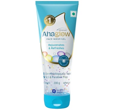 AHA Glow Face Wash is a dermatologist-recommended gel cleanser enriched with glycolic acid 