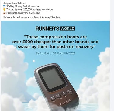 Image of Pulsio product runners world facebook sponsored ad teardown
