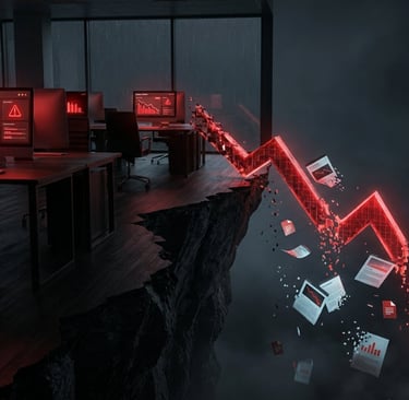 Business analytics graph plummeting off cliff