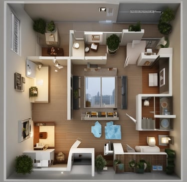 Interior view of a stylish office space with natural light and ergonomic furniture.