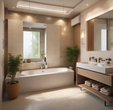 A stylish bathroom renovation with contemporary fixtures and warm tile work.