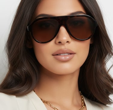 a woman wearing brown sunglasses