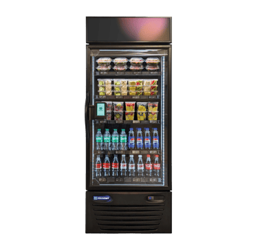smart cooler machine stocked with beverages and fresh snacks