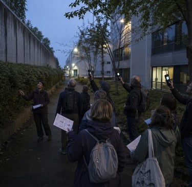 An image of people on a biodiversity bat walk in a corporate business park