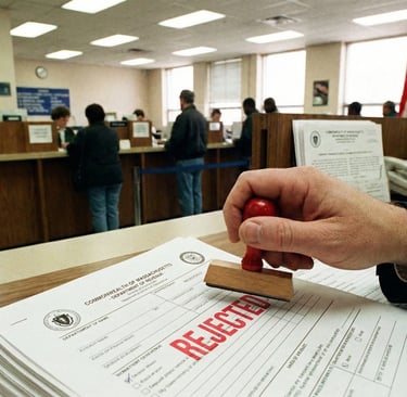 Rejected document requiring apostille correction in Massachusetts.