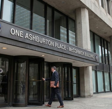 Entrance of One Ashburton Place where Massachusetts apostille fees are processed