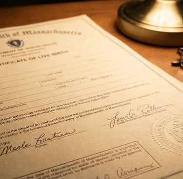 Certified Massachusetts birth certificate with official seal for apostille