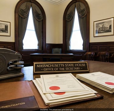 Massachusetts State House apostille processing for international document authentication.