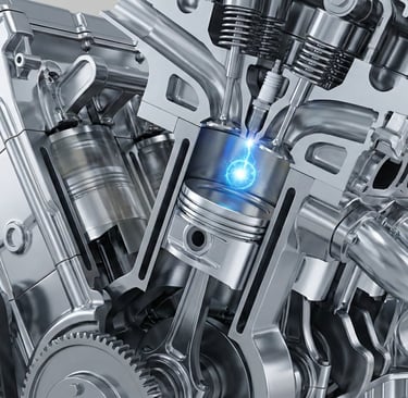 a close up of a mechanic engine with a blue light