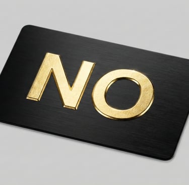 a black credit card with the word "NO" in golden letters