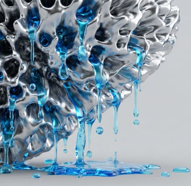 a large, silver and blue sea sponge with a blue liquid pouring out of it