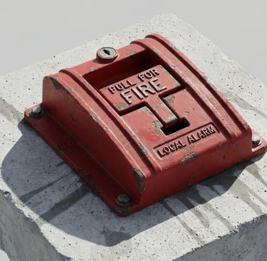 a red fire hydrant sitting on top of a cement block