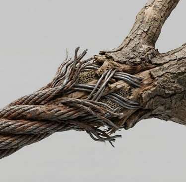 a piece of metal wire wrapped around a tree branch