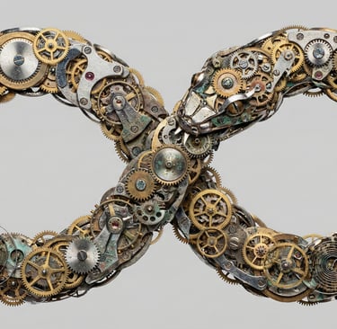 an infinity symbol made of metal gears