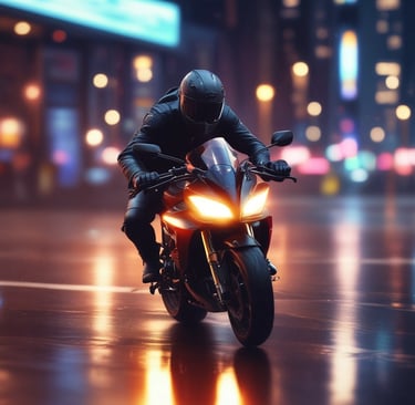 A dynamic shot capturing the speed and thrill of a motorcycle leaning into a sharp curve.