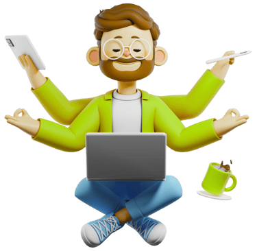 3D character illustrating web design and SEO workflow