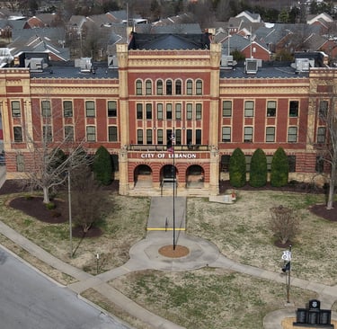 Aerial view of the City of Lebanon government building in Lebanon, TN, for municipal and public work