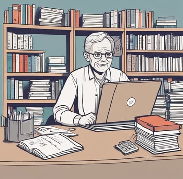 a man sitting at a desk with a laptop computer