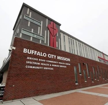 Buffalo City Mission community health center building with brick facade and modern architecture in New York.