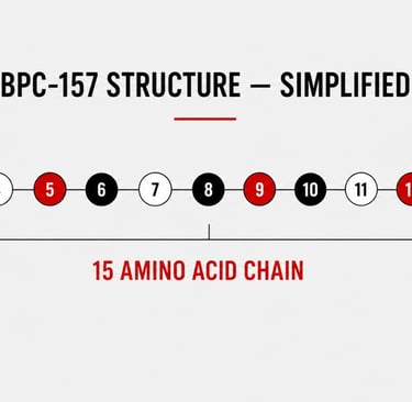 BPC-157 amino acid chain structure simplified infographic - 15 amino acid peptide diagram