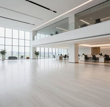 Modern  interior featuring light oak hardwood floors and a wooden staircase with black metal balusters.