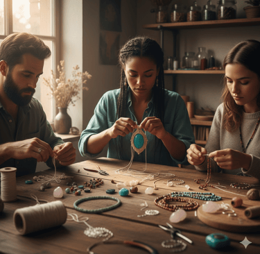 Grupo de artesanos elaborando joyeria artesanal