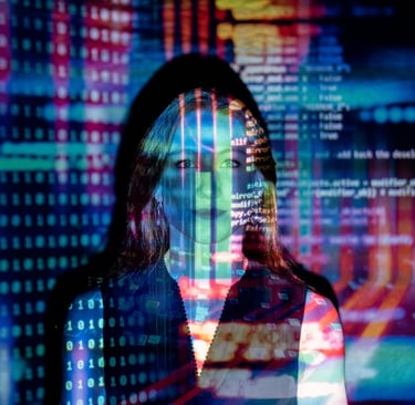 a woman in a white shirt and a black and white background