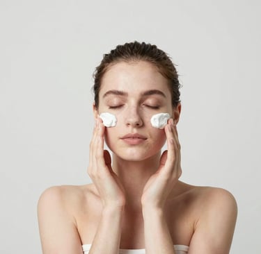 A serene clinic reception area with soft white walls and subtle sage green accents, reflecting a calm, premium pharmaceutical atmosphere.