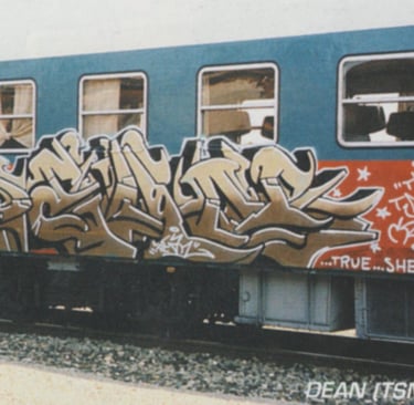 Graffiti on train wagon — European writing culture street art Kende urban background