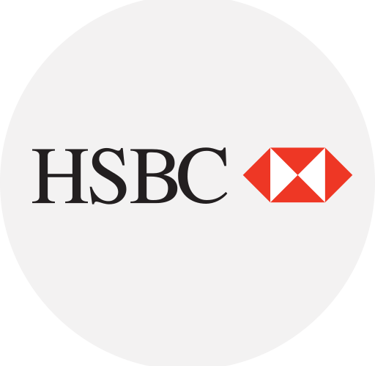The HSBC bank logo featuring black serif typography and a red and white hexagon symbol.