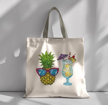 Bolsa de manta pina con lentes y pina colada bordada a mano