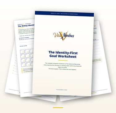 Vital Nimbus Identity-First Goal Worksheet companion workbook for personal development and habit tracking.