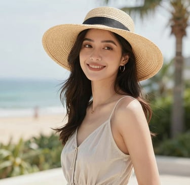 femme portant un chapeau de paille élégant en été