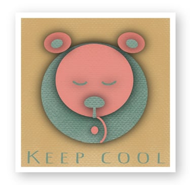 Minimalist bear illustration with Keep Cool text in a textured paper cutout art style.