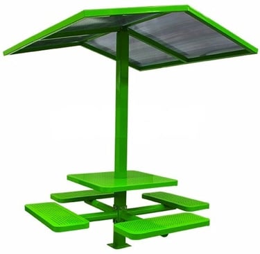 mesa de picnic metálica con techumbre modelo urbani 3 para parque