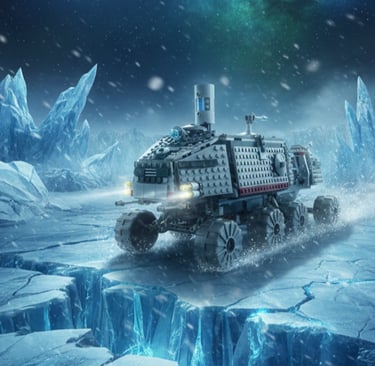 set LEGO 7261 Clone Turbo Tank traversant un paysage polaire de nuit