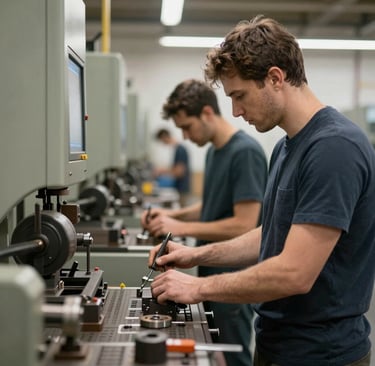 people working with machines and tools